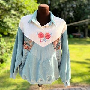 Vintage Collared Grandma Embroidered patchwork Sweatshirt Women’s XL